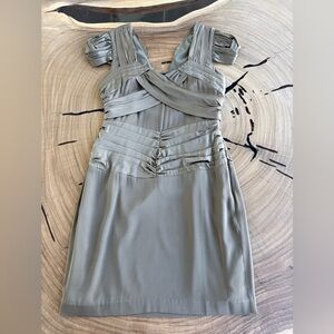 Bebe Gray Ruched Sheath Midi Dress